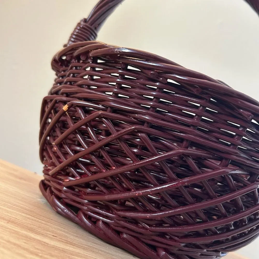 Vintage Woven Decorative Basket with Handle - Deep Brown